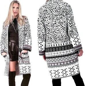 MaxSport Long Cardigan Sweater Womens XS Open Front Cheetah Long Sleeve NEW $268